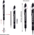 Funny Pens - 12 Pack Fine Point Smooth Writing Pens with Inspirational Tips, Black Ink, Touch Stylus Screens, Motivational Gift for Office & Desk