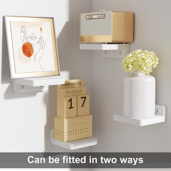 SRIWATANA Mini Floating Shelves Wall Mounted, 4 Inches Wood Shelf for Home Decor and Storage Set of 4, Mini Display Shelf for Bedroom, Bathroom,