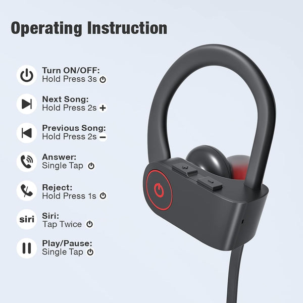 Bluetooth Wireless Headphones 16H Playtime Earbuds with Mic Stereo In-Ear Earphones, IPX7 Waterproof Sports Sound Isolation Headsets for Running,