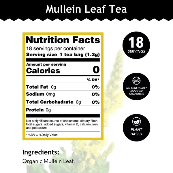 Buddha Teas - Mullein Leaf - Organic Herbal Tea - for Health & Wellbeing - with Antioxidants, Minerals & Vitamin C - Caffeine Free - 100% Kosher &
