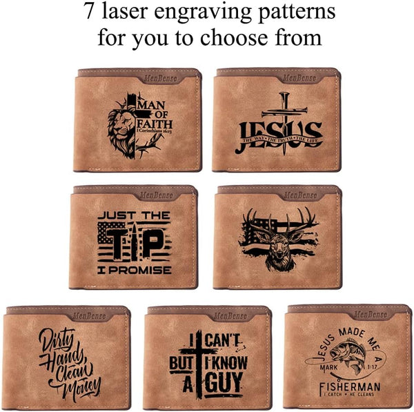 Kasutoo Men'S PU Wallet Multiple Card Slots, Id Window with Laser Engraving Pattern (Lion Man of Faith)