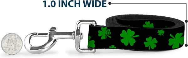 Dog Leash St Pats Clovers Scattered2 Black Green 4 Feet Long 0.5 Inch Wide