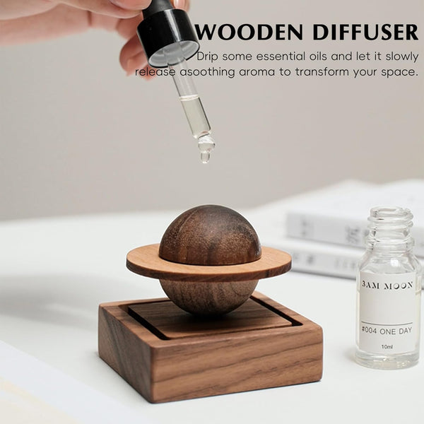 Planet Wooden Essential Oil Diffuser - Walnut Aroma Therapy for Home, Office, Car, Yoga Hall and SPA - Passive Diffuser for Desk Table Decor