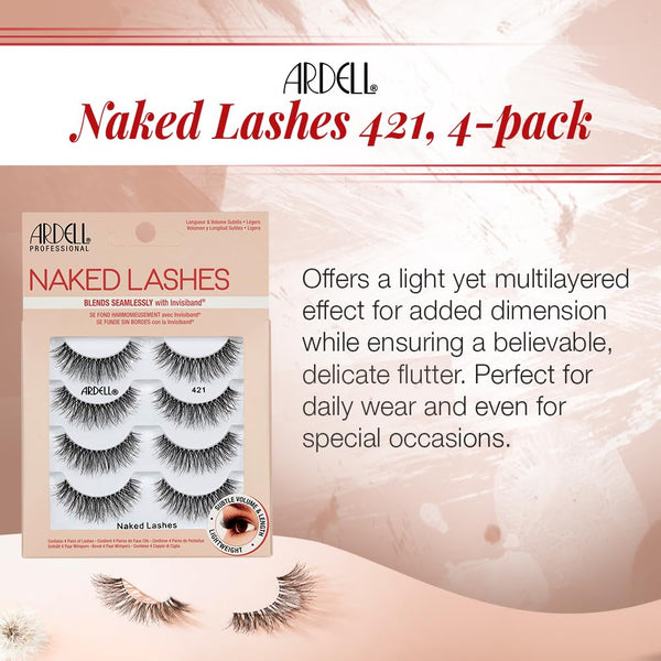 Ardell Naked Strip Lashes 421 â Natural-Looking, Long-Lasting False Eyelashes with Invisiband for Seamless Blend, 4 Pairs, 1-Pack
