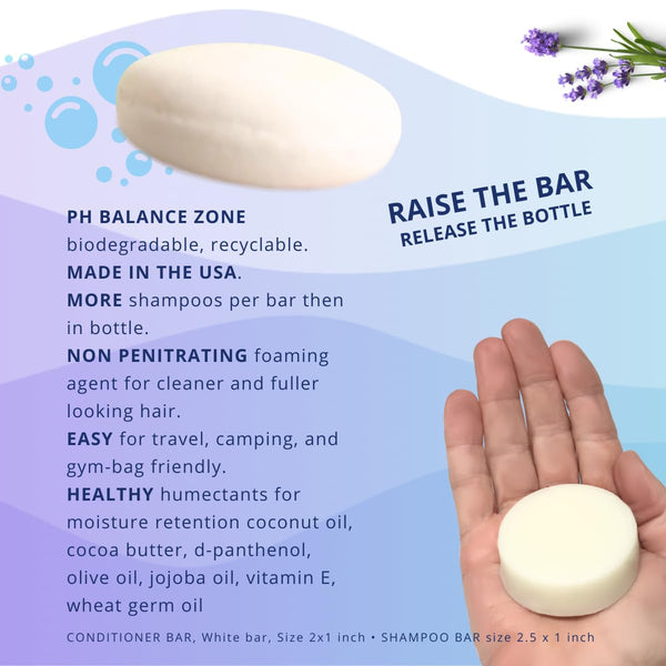 Spiraleaf Shampoo Bar & Conditioner Bar Set, FRESH LAVENDER Pure Essential Oils, Light Scent, Limited Ingredients, Concentrated Formula, Made USA,