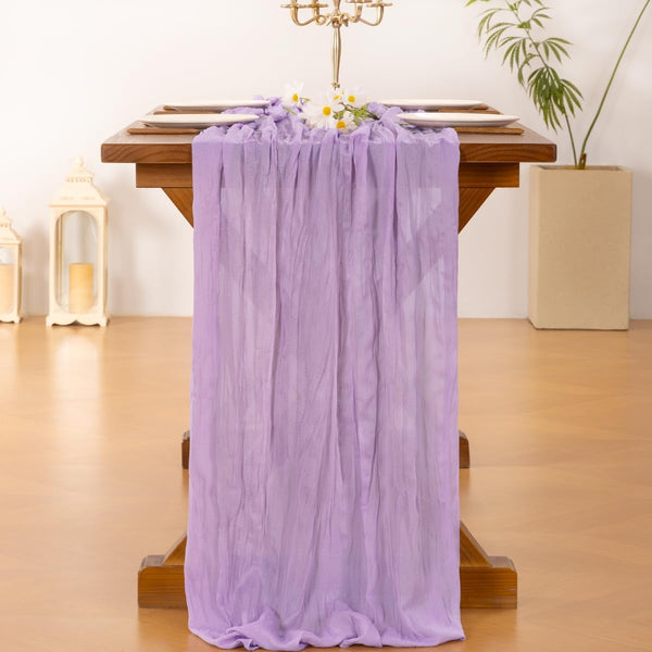 Socomi Lilac Purple Lavender Cheesecloth Table Runner Summer Boho Rustic Gauze 120 Inch 10FT Cheese Cloth Runner for Wedding Party Baby Shower