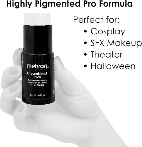 Mehron Makeup Creamblend Stick | Face Paint, Body Paint, & Foundation Cream Makeup | Perfect for Halloween .75 Oz (21 G) (White)