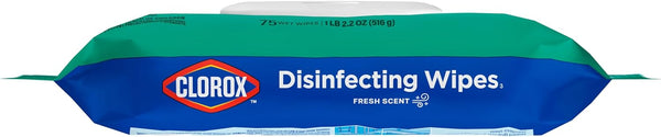 Clorox Disinfecting Wipes, Bleach Free, Household Essentials, Fresh Scent, Moisture Seal Lid, 75 Cleaning Wipes, Pack of 3 (New Packaging)