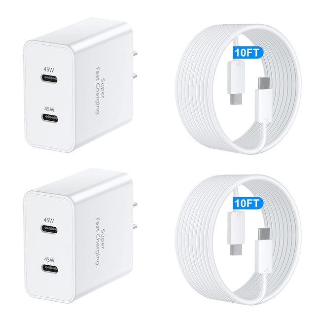 45W Samsung Super Fast Charger USB C, Dual Android Phone Charger Type C Chargers Fast Charging Block with 10FT Long USB-