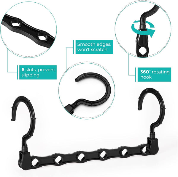HOUSE DAY Space Saving Hangers 10 Pack, Black Magic Multi Organizer, Closet Storage System Space Saver, Collapsible Hangers for Clothes
