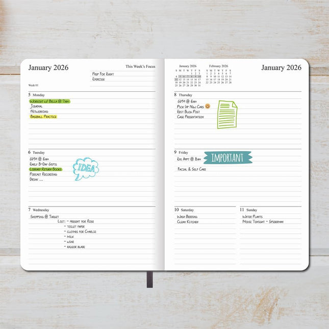 2025-2026 Planner - Weekly and Monthly Planner, July 2025 - June 2026, Holidays, Contacts and Notes Pages, Vegan Leather