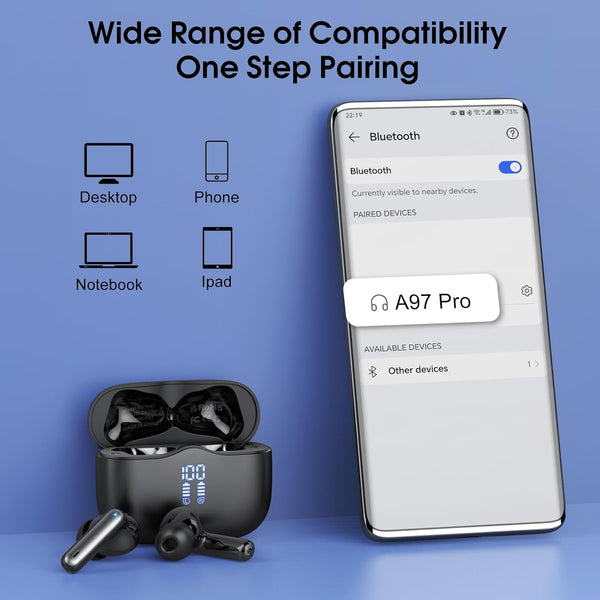 Wireless Earbuds, 2025 Bluetooth 5.4 Headphones in Ear with Stereo Deep Bass, 40H Bluetooth Ear Buds with 4 ENC Noise Cancelling Mics, IP7