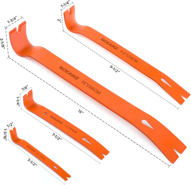 4-Pack Flat Pry Bar Set 5.5"/7.5"/9.5"/15" Crowbar with Nail Puller,Utility Heavy Duty Claw Bar,Mini Pry Bar High-Carbon