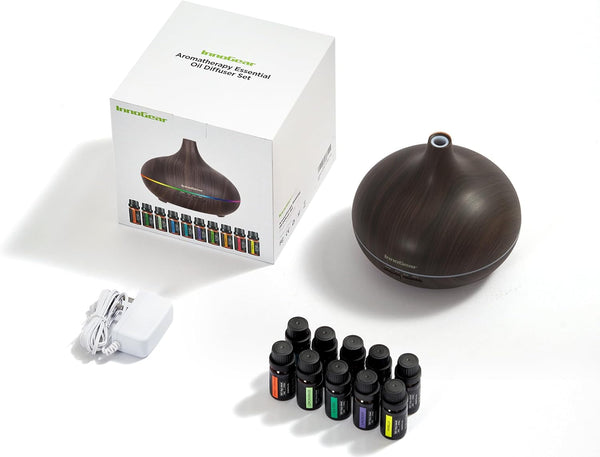 Innogear Aromatherapy Diffuser & 10 Essential Oils Set, 400Ml Diffuser Ultrasonic Diffuser Cool Mist Humidifier with 4 Timers 7 Colors Light
