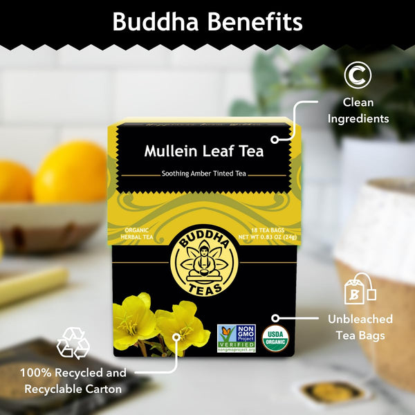 Buddha Teas - Mullein Leaf - Organic Herbal Tea - for Health & Wellbeing - with Antioxidants, Minerals & Vitamin C - Caffeine Free - 100% Kosher &