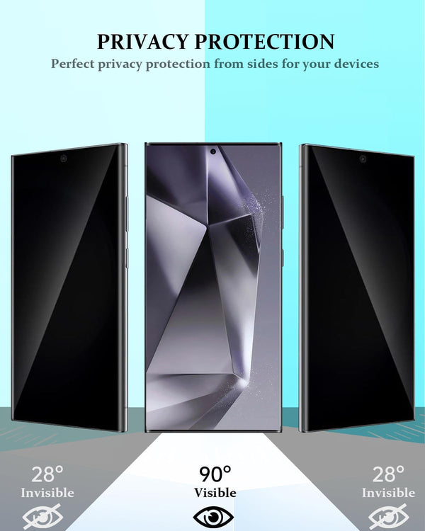 Compatible for Samsung Galaxy S24 Ultra Privacy Screen Protector Tempered Glass with Camera Lens Protector, Support Fingerprint ID Anti-Spy
