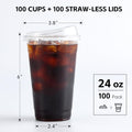 AOZITA 24 Oz. - 100 Sets Crystal Clear Plastic Cups with Strawless Sip-Lids, BPA Free Disposable Plastic Cups with Lids, to Go Cups for Iced