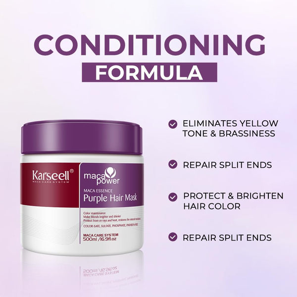 Karseell Purple Hair Mask Professional Neutralizes Brass & Yellow Tones for Blonde Silver Gray Highlighted Hair 16.90 Oz 500Ml