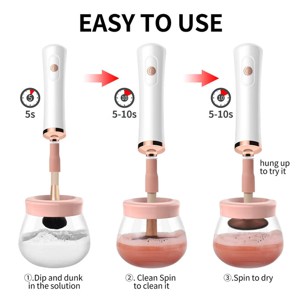 Senbowe Upgraded Makeup Brush Cleaner and Dryer Machine, Electric Cosmetic Automatic Brush Spinner with 8 Size Rubber Collars, Wash and Dry in
