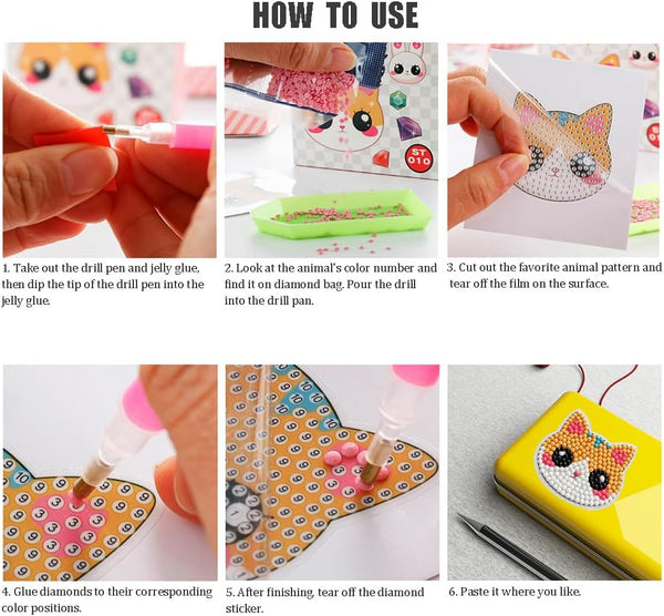 SINHOWANG Diamond Art Kits for Kids 4-8 Years Old, Arts and Crafts for Kids Ages 8-12 Girls Boys Art Supplies, 6Pcs Animal Mosaics Gem Stickers