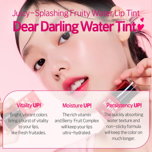 ETUDE Dear Darling Water Tint - Cherry Ade (9G) | Vivid Color Lip Stain with Moisturizing Weightless & Non-Sticky Finish Lip Stain | Smudge-Proof