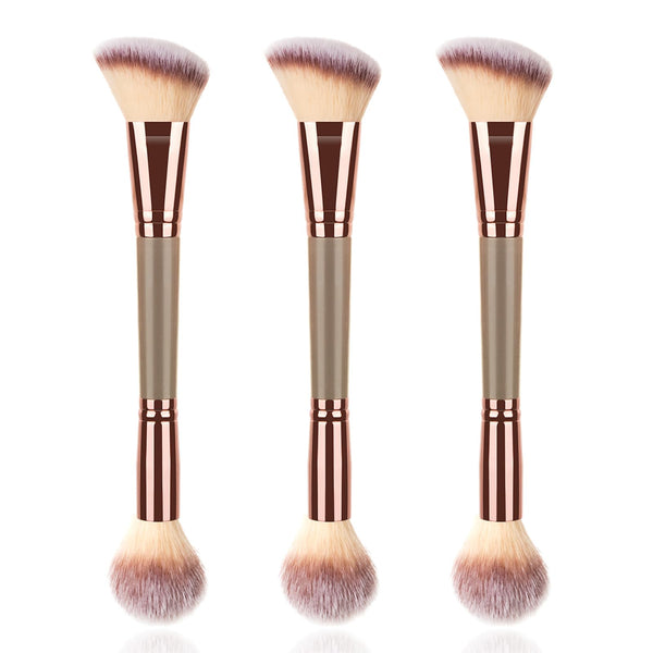 3PCS Double Ended Makeup Brush, round Top Brush for Blush, Slant Brush for Contour and Highlighter, Perfect For