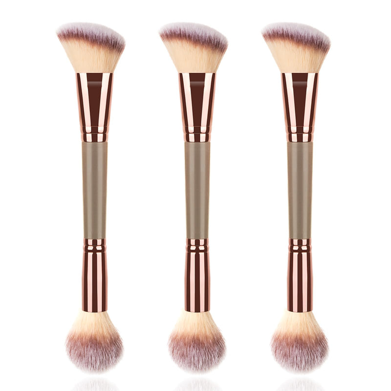 3PCS Double Ended Makeup Brush, round Top Brush for Blush, Slant Brush for Contour and Highlighter, Perfect For