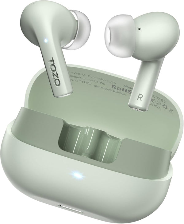 TOZO E2 Wireless Earbuds 10Mm Drivers with Powerful Bass, App Customize 32 Eqs, with 2 Mics AI Call Noise Cancellation, 30H Playtime, Bluetooth