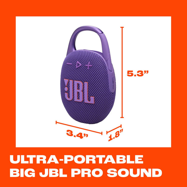 JBL Clip 5 - Ultra-Portable, Waterproof & Dustproof Bluetooth Speaker, Big Pro Sound with Punchy Bass, Integrated Carabiner, up to 12 Hours of