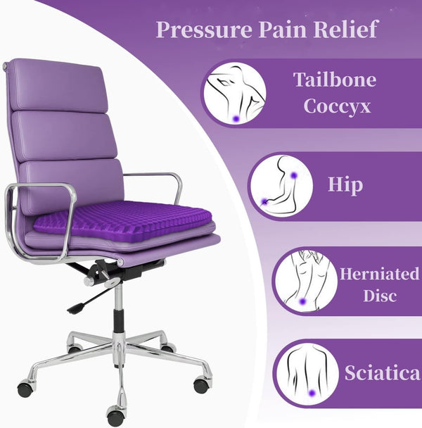 Gel Seat Cushion for Long Sitting, Double Thick Office Desk Home Wheelchair Seat Cushions for Back Hip Sciatica Tailbone Pain Sore Pressure