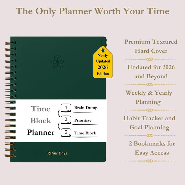 Undated Daily Planner - Time Blocking Planner & ADHD Planner. to Do List, Hourly Schedule, Daily and Monthly Agenda. Time Management &