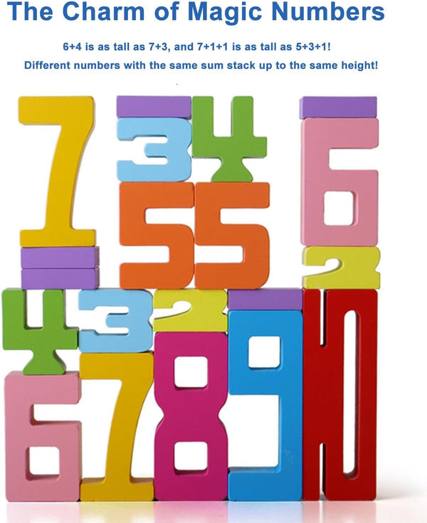 Wooden Number Building Blocks,20Pcs Stacking Toys for 3+ Years Old Kids,Educational Montessori Learning Toys,Counting Math Balance Competition
