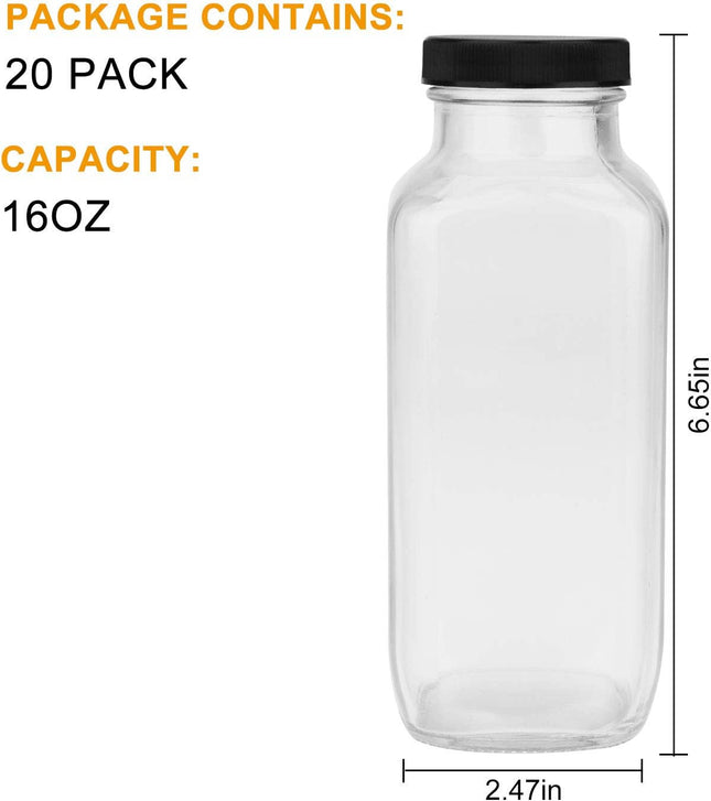 Encheng Vintage Water Bottles,Glass Drinking Bottles 16Oz,Square Beverage 500Ml with Lids for Kombucha,Tea,Glass Homemad