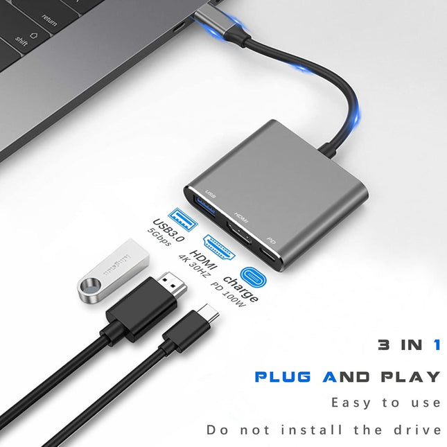 USB C to HDMI Multiport Adapter Cable with Charging Port, USBC HDMI Adapter Converter for Mac Ipad Pro Macbook, 4K HDMI 