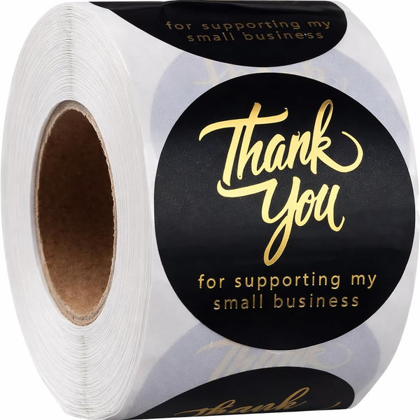 500 Pcs 2 Inch Thank You Stickers for Small Business â Black Waterproof Self-Adhesive Labels with 4 Elegant Designs â Durable Envelope Seals for