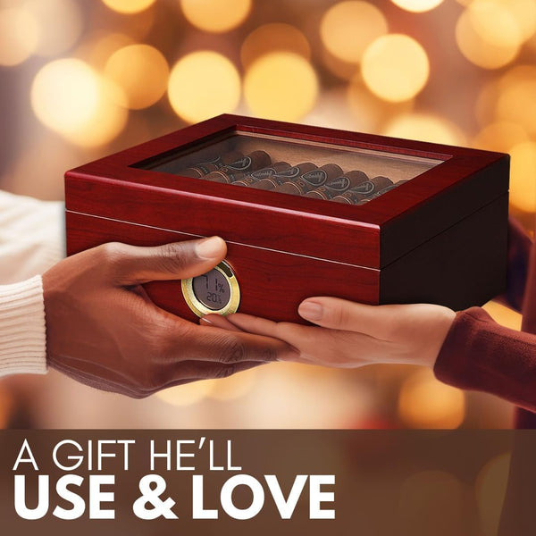 Premium Cigar Humidor for 25-50 Cigars - Elegant Humidor Humidor with Hygrometer and Humidifier - Cedar Lined Cigar Box for Optimal Humidity
