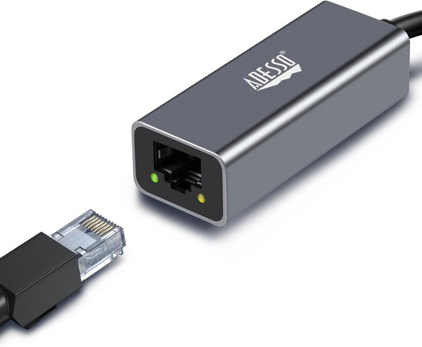 Adesso AUH-5000 USB-C to Ethernet Network Adapter - Gigabit Speed, Aluminum Alloy Case, LED Indicator, Plug & Play, Compatible with Windows, Mac