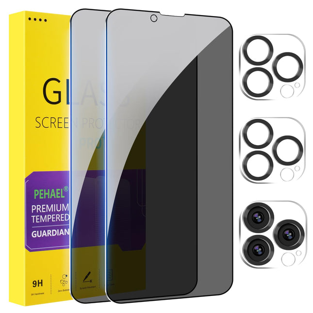 Pehael [2+2 Pack Iphone 13 Pro Max Privacy Screen Protector with Camera Lens Protector Full Coverage Anti-Spy Tempered G