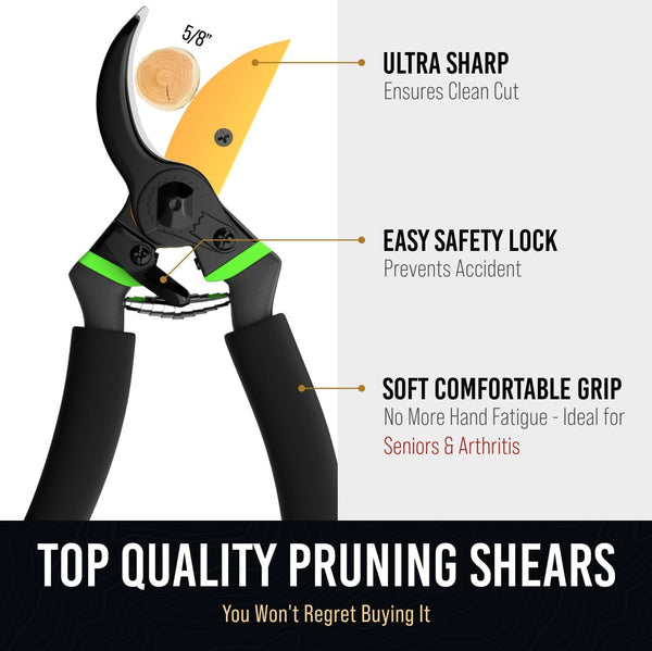 Ultra Sharp Japanese Steel Pruning Shears - Cuts 3X Easier, Weak Hand Arthritis Clippers, Rust-Resistant Titanium Coated Pruner, Effortlessly Cuts