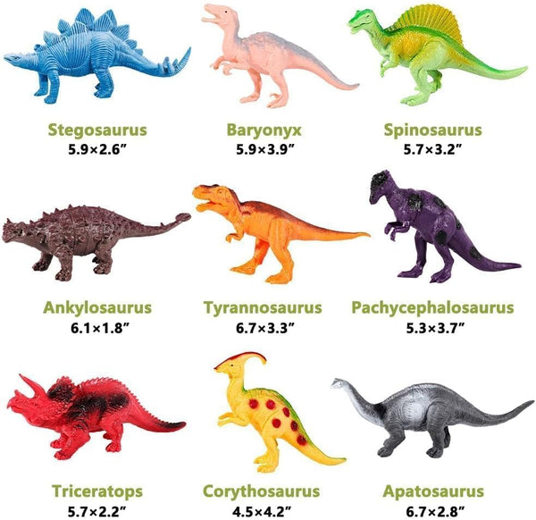 Kids Dinosaur Figures Toys, 7 Inch 12 Pack Jumbo Plastic Dinosaur Playset, STEM Educational Realistic Dinosaurs Figurine for Boys Girls Toddlers