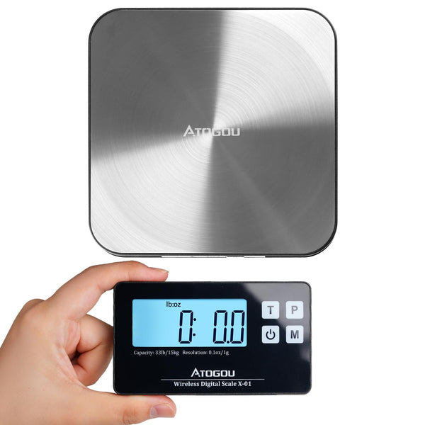 Atogou Food Scale, 33lb Wireless Kitchen Scale with Remote Display, 1g/0.1oz Precise Graduation, Food-Grade 304 Stainless Steel, Digital Food