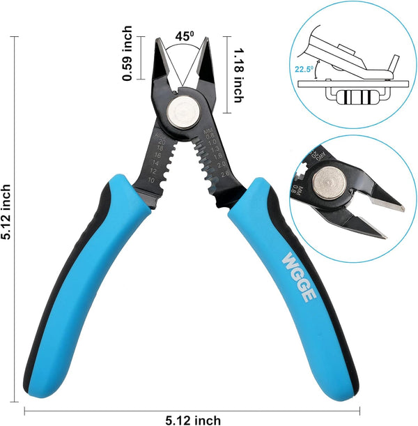 WGGE Wire Cutters Precision Flush Pliers with Supplementary Stripping, Cutting Pliers, Handy and Slim Diagonal Cutters, Ultra Sharp Wire Cutter,