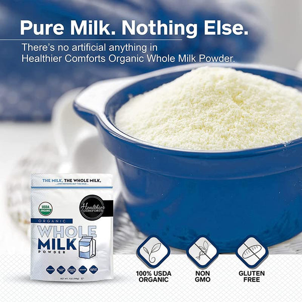 Healthier Comforts Organic Whole Milk Powder | Certified USDA Organic Powdered Milk | Kosher, Gluten Free, Non-Gmo Dry Milk Powder Whole Milk |