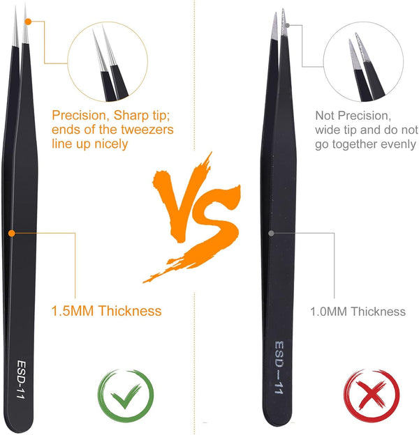 3PCS Precision Tweezers Set, Upgraded Anti-Static Stainless Steel of Tweezers, for Electronics, Soldering, Laboratory Work, Jewelry-Making, Model,