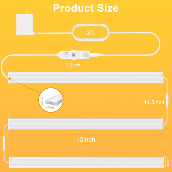 Maylit under Cabinet Lights Plug In, 3 Pcs 12 Inch Ultra Thin under Cabinet Lighting, Super Bright Warm White under Counter Lights for Kitchen,