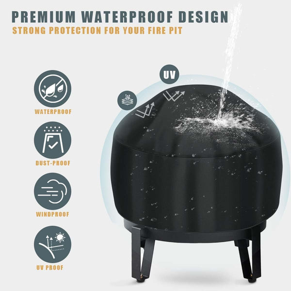 Fire Pit Cover Heavy Duty 420D Waterproof round Fire Pit Bowl Cover with Thick PVC Coating Drawstring, 38 Inch Black