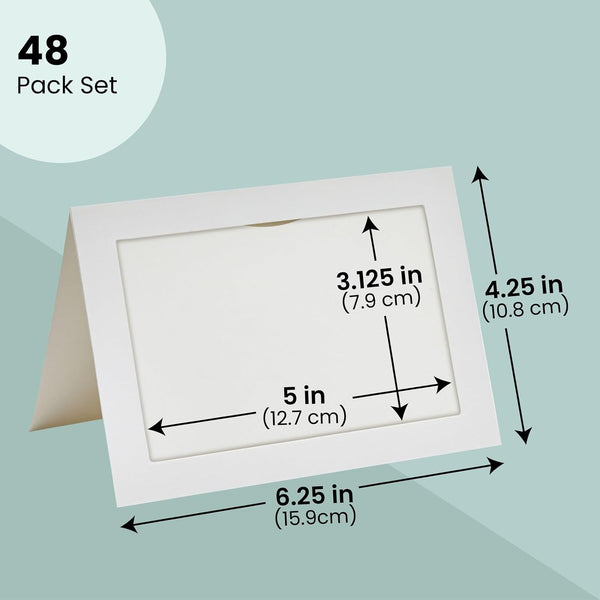 BEST PAPER GREETINGS 48 Pack Photo Frame Cards 4X6 with Envelopes - Picture Insert Note Cards for Wedding, Graduation, Anniversary (Textured Ivory