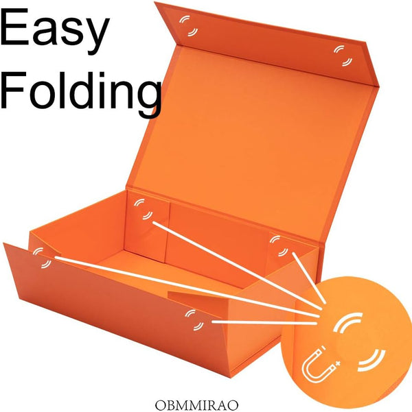 Upgrade 5PCS 13x9x4 Inch Orange Hard Large Gift Box with Lid, Foldable Magnetic Gift Boxes,Groomsman Box bridesmaid proposal box, Reusable Gift