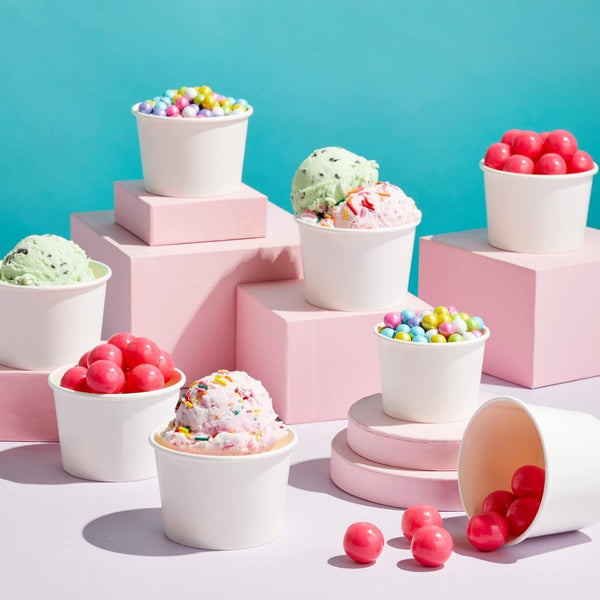 Juvale 100 Pack Disposable Paper Ice Cream Cups, Dessert Bowls for Sundae Bar, Frozen Yogurt (White, 8 Oz) - Ice Cream Sundae Bar Supplies