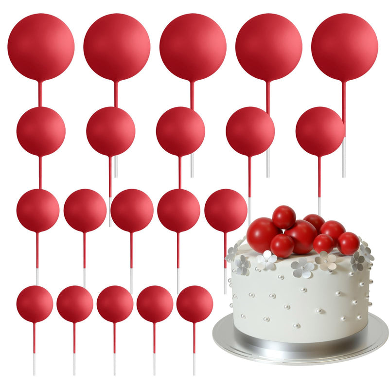 ASTARON 20 Pcs Ball Cake Topper Decorations Mini Balloons Cake Topper Sticks Red Balls Cake Picks Cake Topper Balls for Graduation Birthday Cake